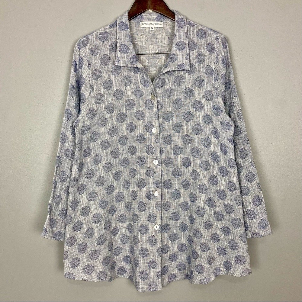 Christopher Calvin Halo Jacquard Tunic Top Women’s Size S Button Front Lagenlook